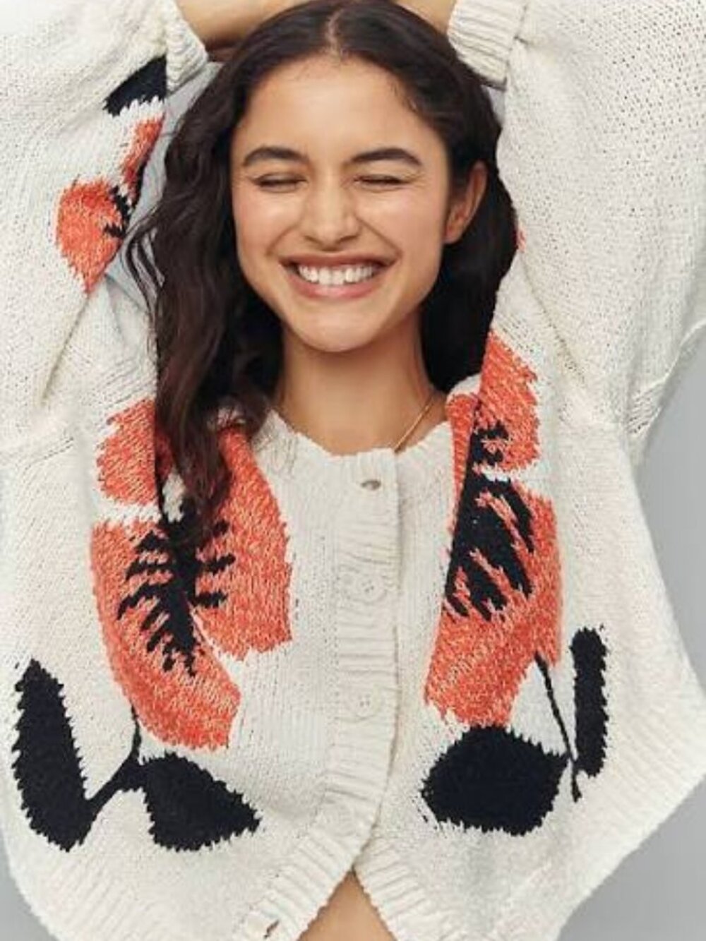 Anthropologie Maeve Elbow Sleeve Cardigan Sweater Red Floral Size L NWT Large - Picture 5 of 7